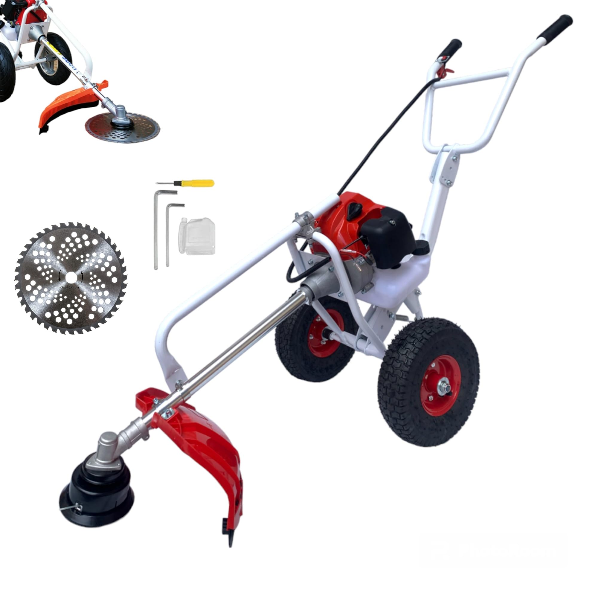 Decespugliatore a Scoppio 63CC 2HP 2 Tempi con Ruote a Spinta Tagliaerba
