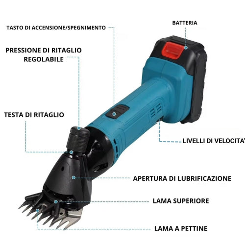 Tosatrice Professionale per Pecore a Batteria 6 Velocità
