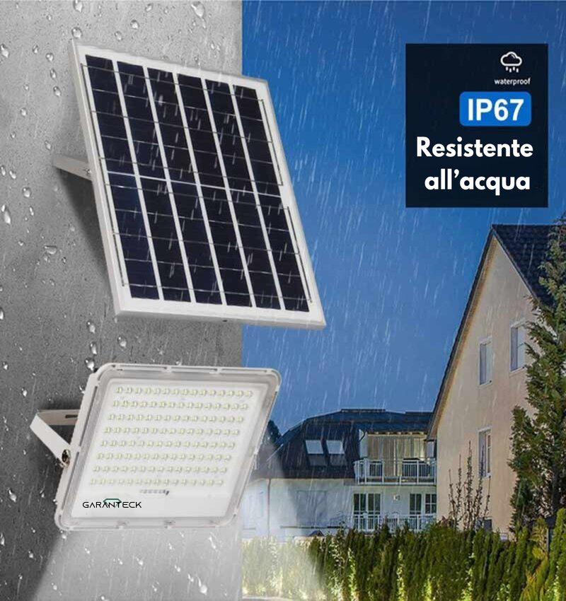 Faro a led 300W, pannello solare con sensore crepuscolare e telecomando, IP 67