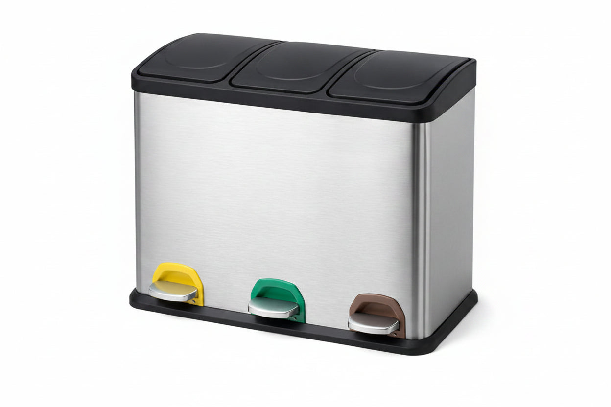 Set Pattumiera Raccolta Differenziata in Metallo 45 LT con Pedale
