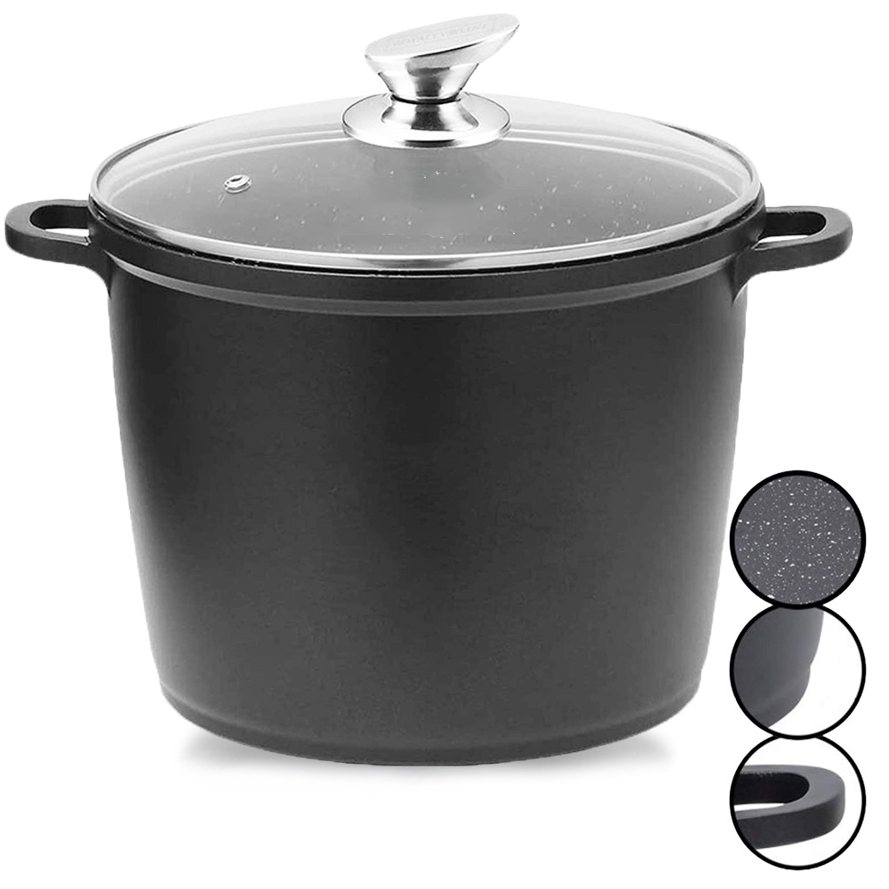 Pentola alta da 28/24 cm in alluminio pressofuso con coperchio in vetro temperato