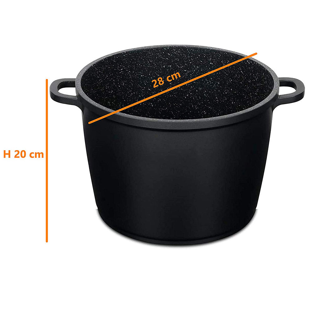 Pentola alta da 28/24 cm in alluminio pressofuso con coperchio in vetro temperato