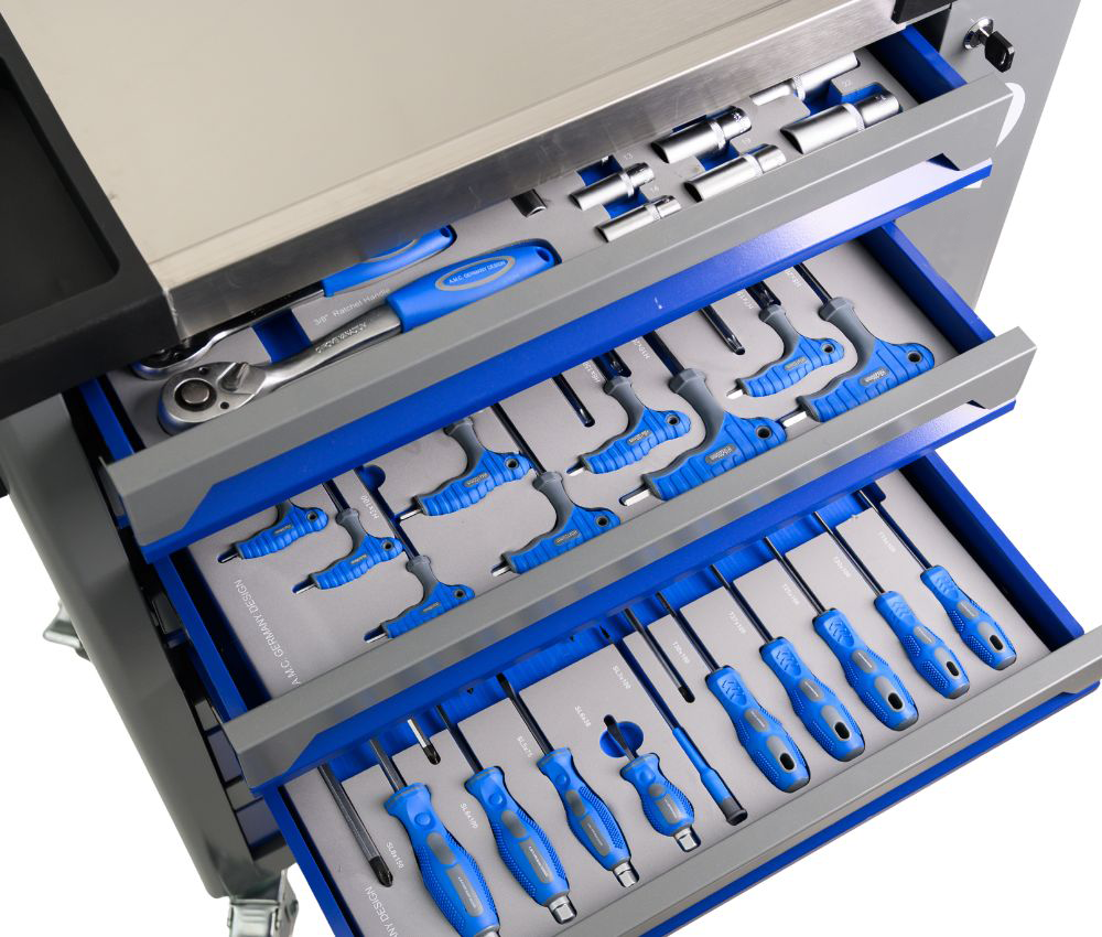 Carrello porta attrezzi con ruote completo di utensili 7 cassetti 256 pezzi