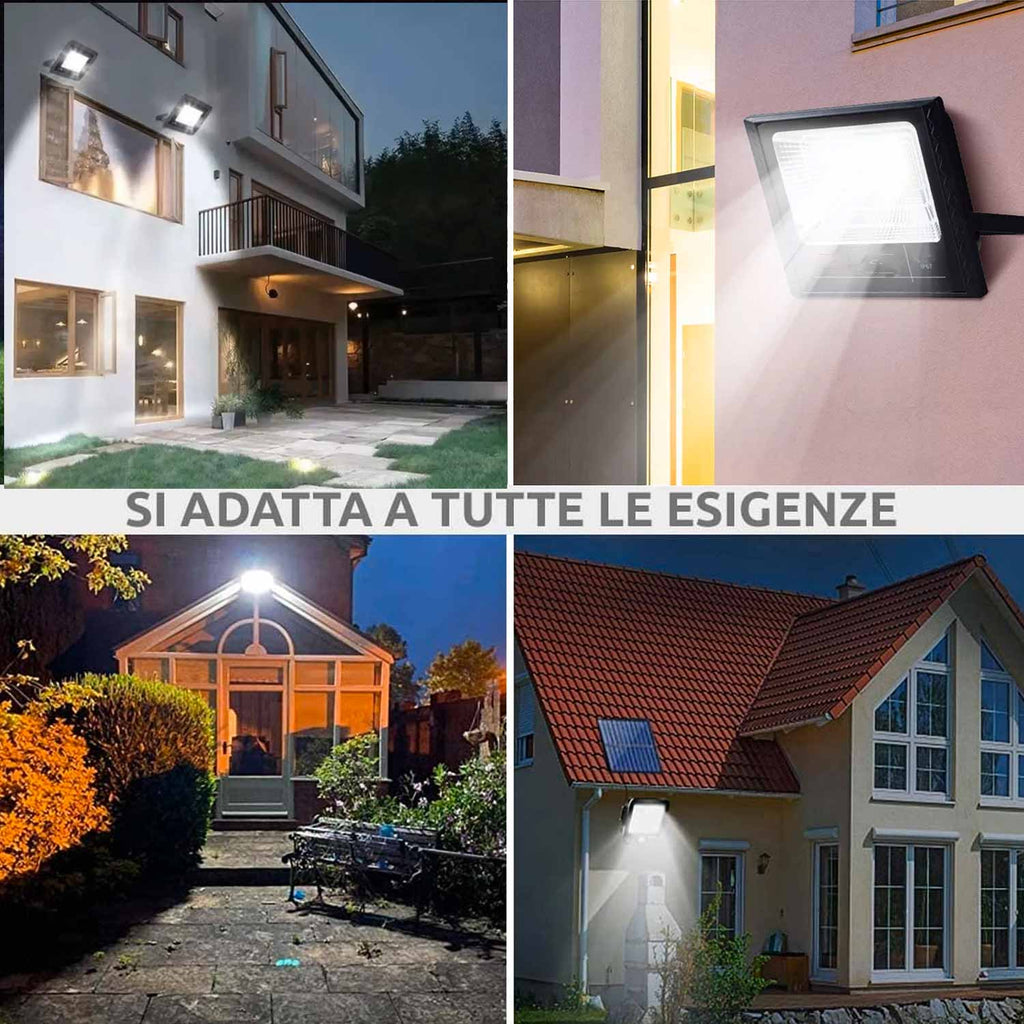 Faro a led 300W, pannello solare con sensore crepuscolare e telecomando, IP 67
