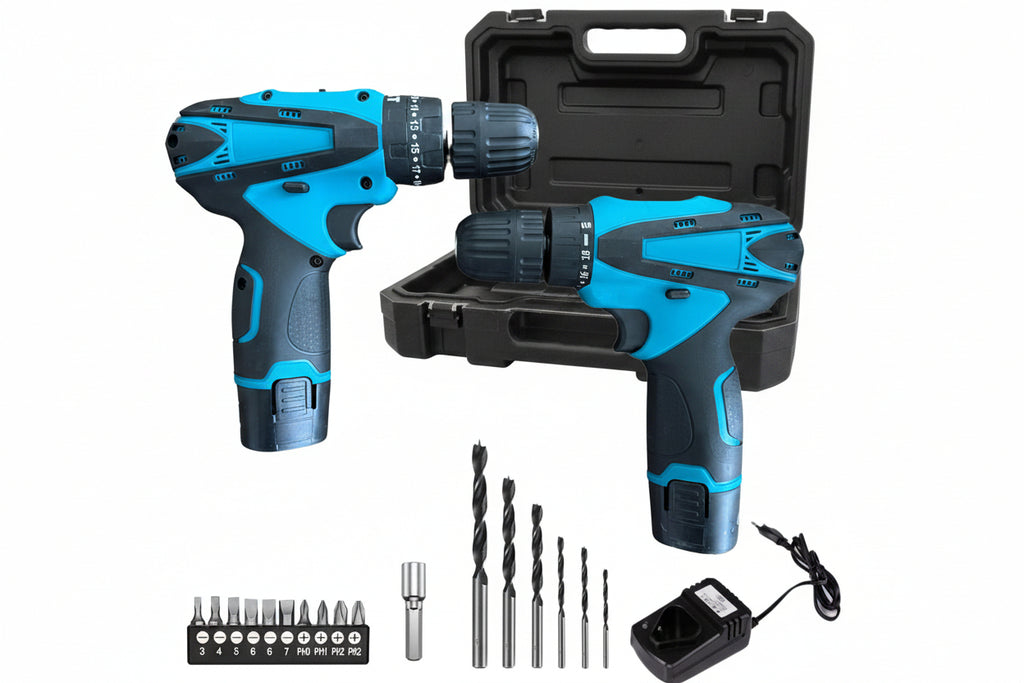 Coppia Trapano Avvitatore a Batteria Professionale 18V, 2 Batterie, 17 Accessori