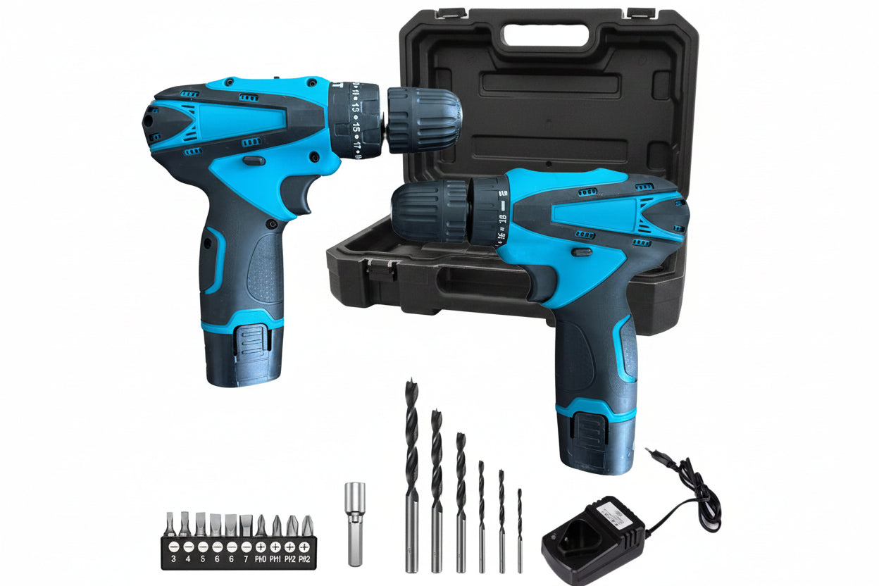 Coppia Trapano Avvitatore a Batteria Professionale 18V, 2 Batterie, 17 Accessori