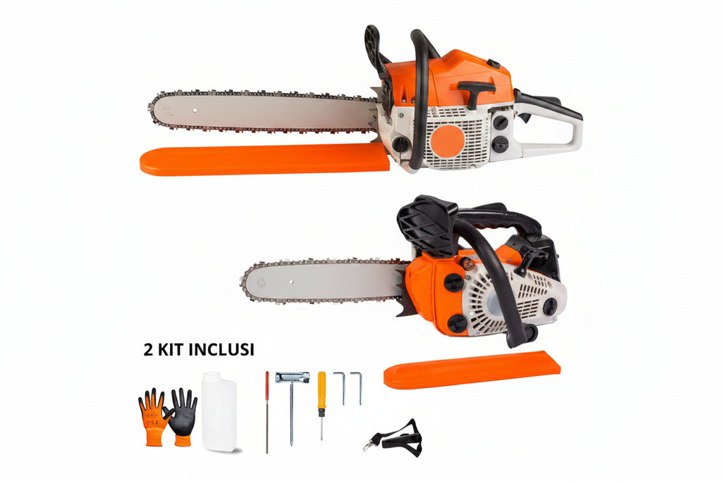 Coppia Motosega 25cc lama da 25 cm + Motosega 52cc lama da 50 cm