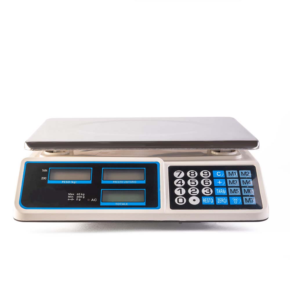 Bilancia elettronica professionale digitale portata 40kg divisione 2g 4 memorie