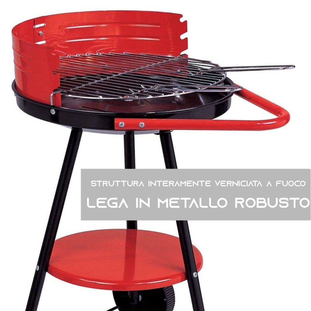 Barbecue tondo a carbone o carbonella 48,5cm di diametro griglia cromata 4 piani