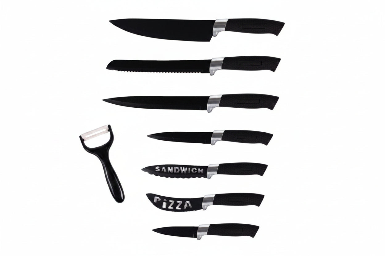 Set di coltelli piu' pelapatate colore nero 8 pezzi di alta qualità